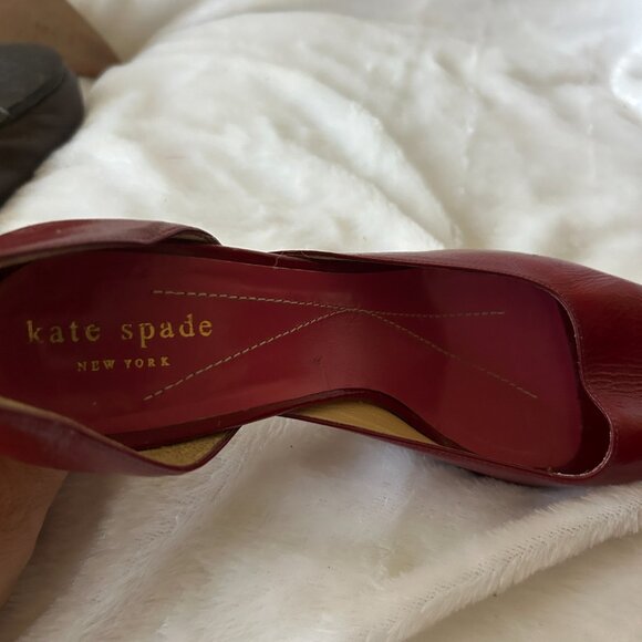 Kate Spade Red Patent Leather Pumps Womens 6.5 VTG Made in Italy Peep Toe - Picture 9 of 12